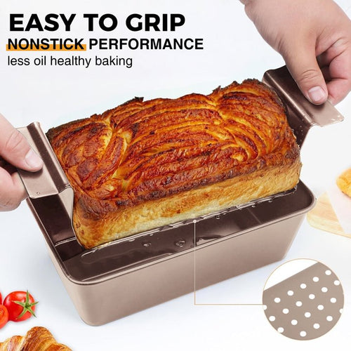 HONGBAKE 2-in-1 Meatloaf Pan with Drainer, Nonstick Loaf Pans with Strainer, 9"x 5" Meat Loaf for Baking, Reduce the Fat and Kick Up the Flavor, Gold