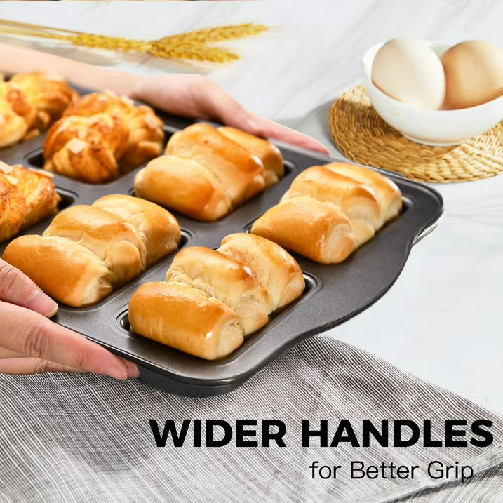 HONGBAKE Mini Loaf Pans 8-Cavity, 2 Pack Nonstick Mini Bread Pans, Small Banana Loaf Pans Set, Heavy Duty Cornbread Pan, Dark Grey