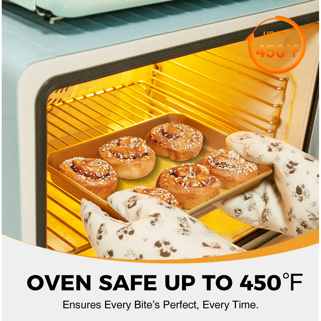 HONGBAKE 2 Pack 9.7"X7.6" Small Cookie Sheet, 57% Thicker Nonstick 1/8 Toaster Oven Pans, Heavy Duty Cookie Sheet Pan Set, Baking Sheet, Rose Gold