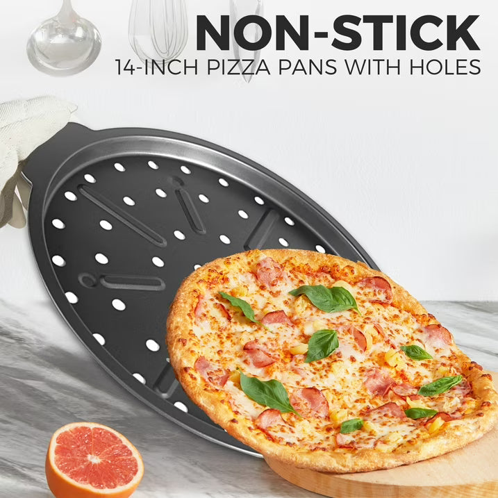 HONGBAKE 12 Inch Pizza Pan with Holes, 2 Pack Non-Stick Pizza Pans for Baking, Carbon Steel Perforated Crispy Pizza Tray for Oven for Home Kitchen, Pizza Sheet Baking Supplies, Grey
