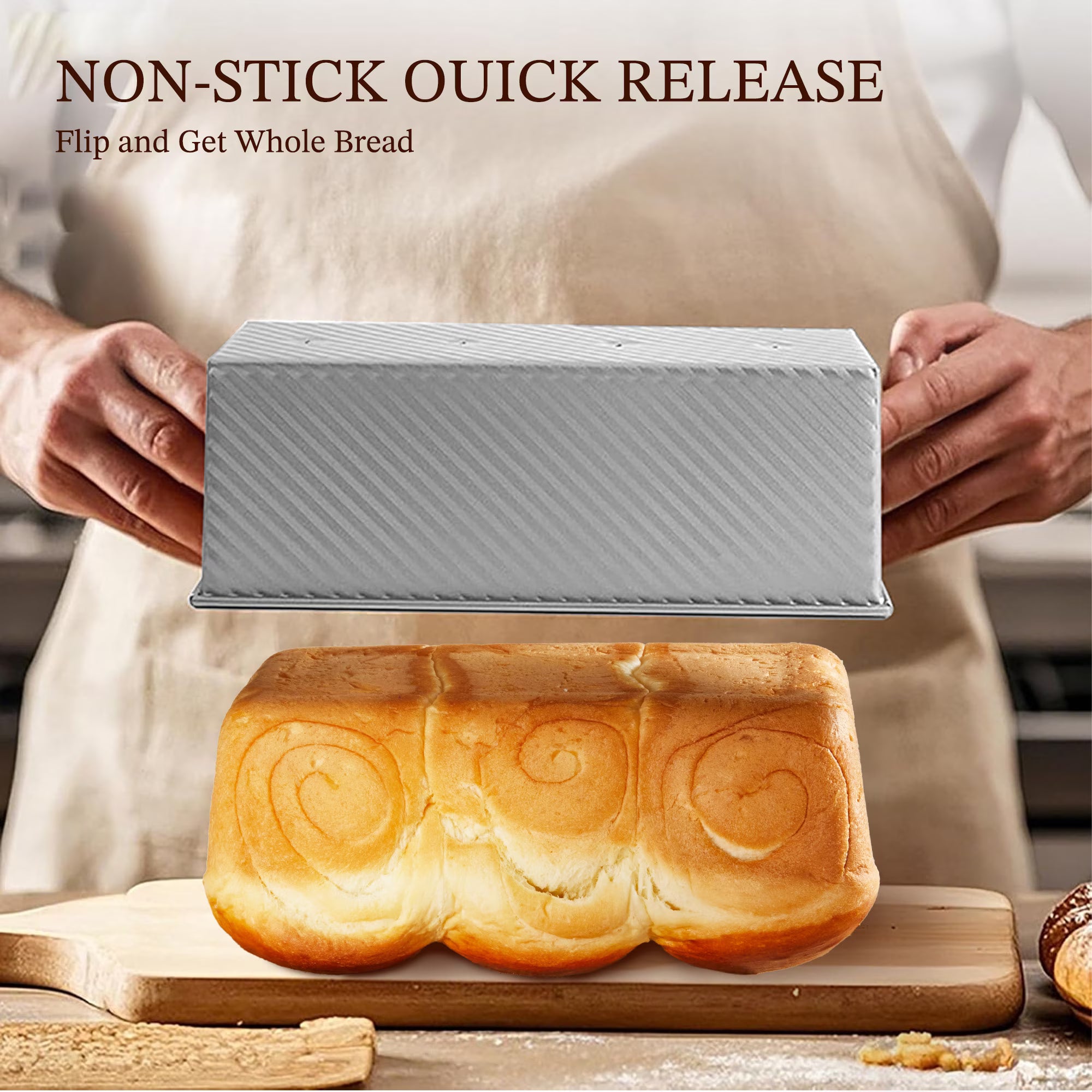 KITESSENSU Bread Pan for Baking, Pullman Loaf Pan with Lid, Non-Stick Bread Loaf Pan Heavy Duty, Carbon Steel Bread Baking Pan, Silver