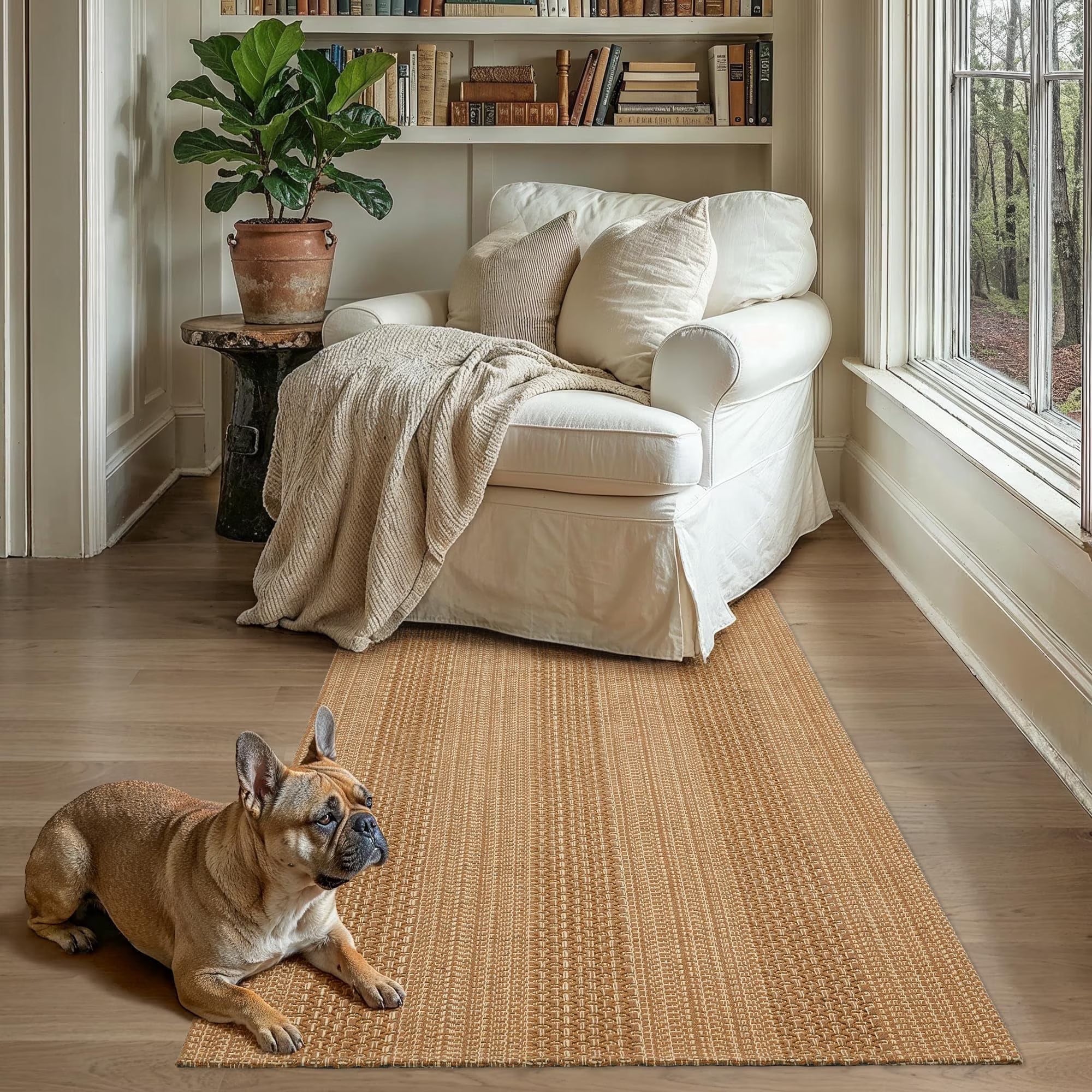 MatEssenz Area Rug 3x5, Boho Small Living Room Rug, Machine Washable Non-Slip Woven Rug for Bedroom Nursery Office, Vintage Geometric Indoor Accent Rug, Light Taupe Brown