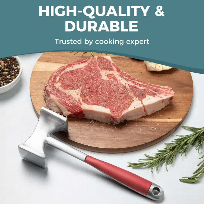 KITEXPERT Meat Tenderizer Hammer with Comfortable-Grip Handle, Dual-side Mallet for Kitchen, Heavy Duty Pounder For Tenderizing Steak, Beef and Fish, Red