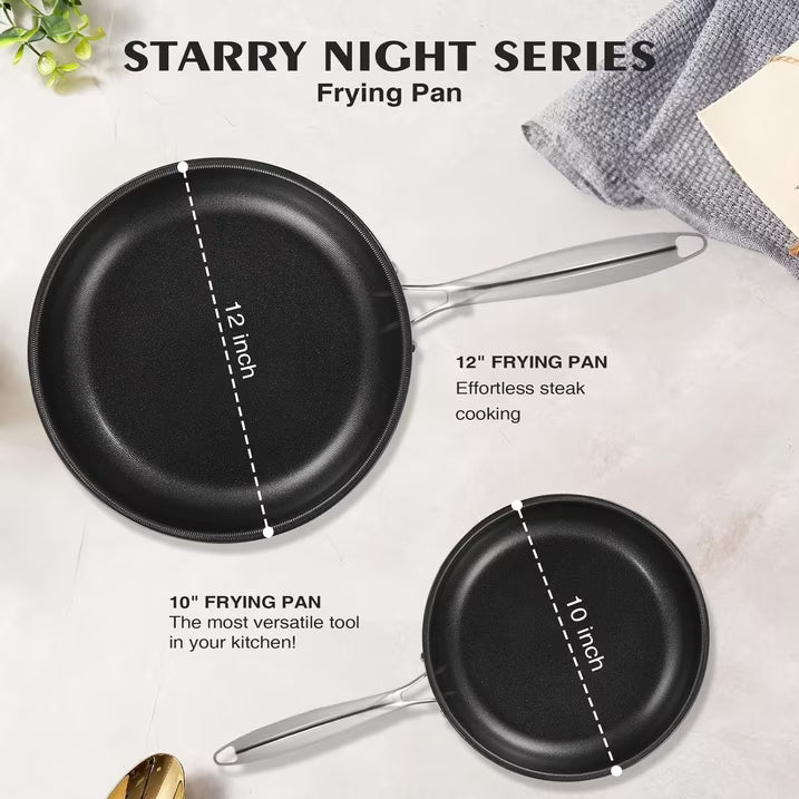 KITEXPERT Non Stick Frying Pans Set - 2 Piece (10, 12") Titanium Ceramic Pan with Lids, Nonstick Skillet Stainless Steel, Dishwasher & Oven Safe, All Cooktops Compatible
