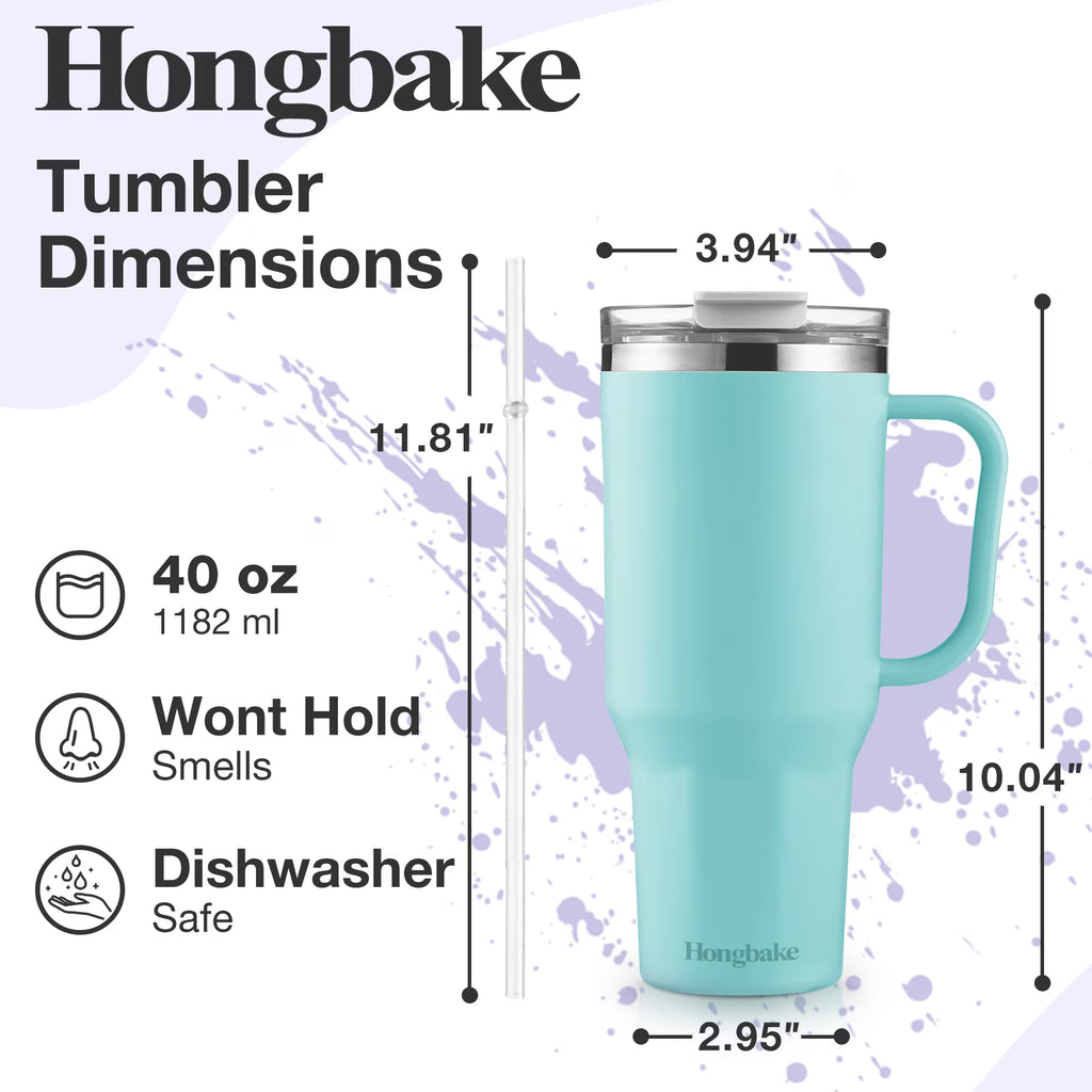 HONGBAKE 40oz Stainless Steel Tumbler with Handle & Straw Lid, Vacuum Insulated Tumbler, Mint Green
