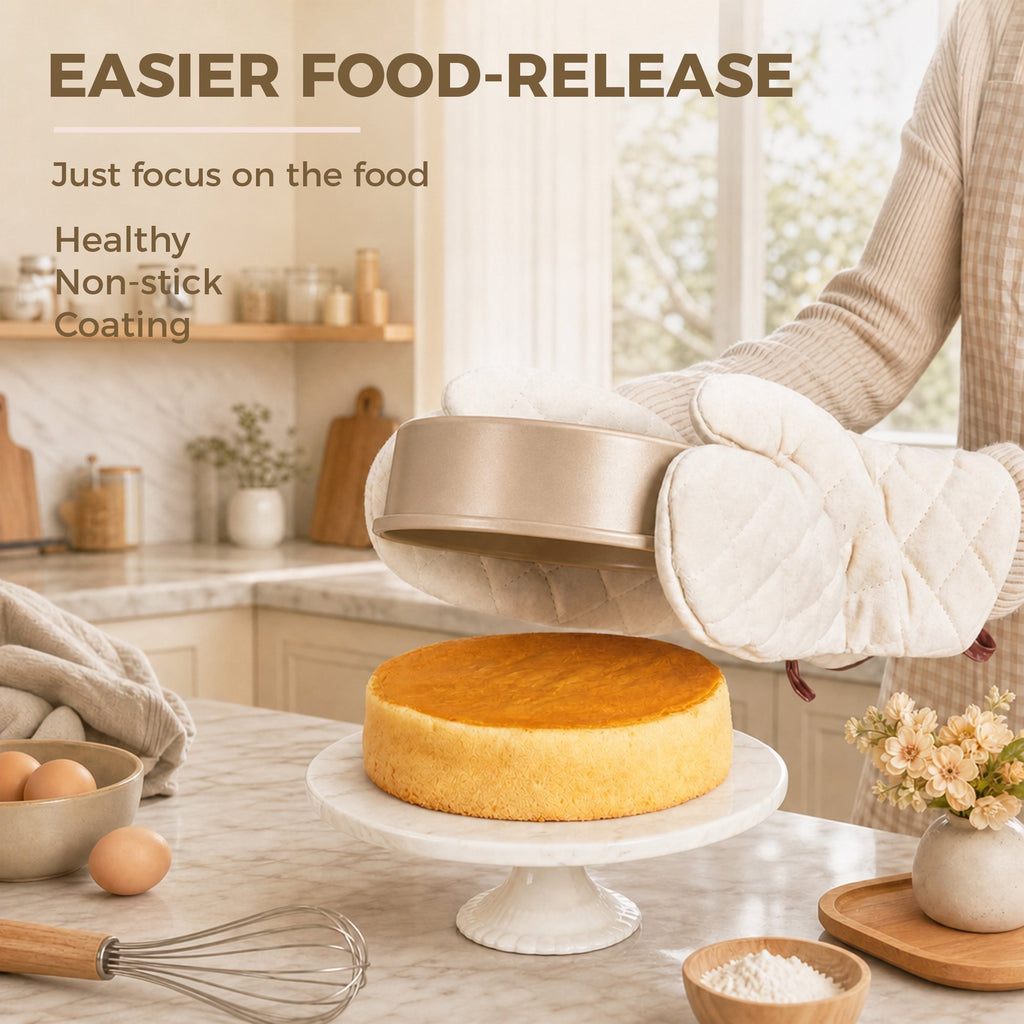 HONGBAKE 9 Inch Round Cake Pan Set of 2, Nonstick Ceramic Cake Pans for Baking, Diamond Texture Aluminized Steel Bakeware, Heavy Duty Round Cake Pans for Cheesecake & Layer Cakes (Gold)