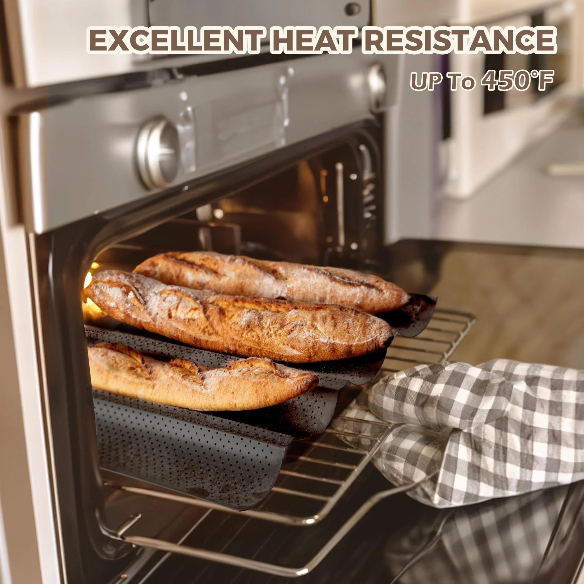 KITESSENSU Nonstick Baguette Pans for French Bread Baking, Perforated 3 Loaves Baguettes Bakery Tray, 15" x 9", Silver