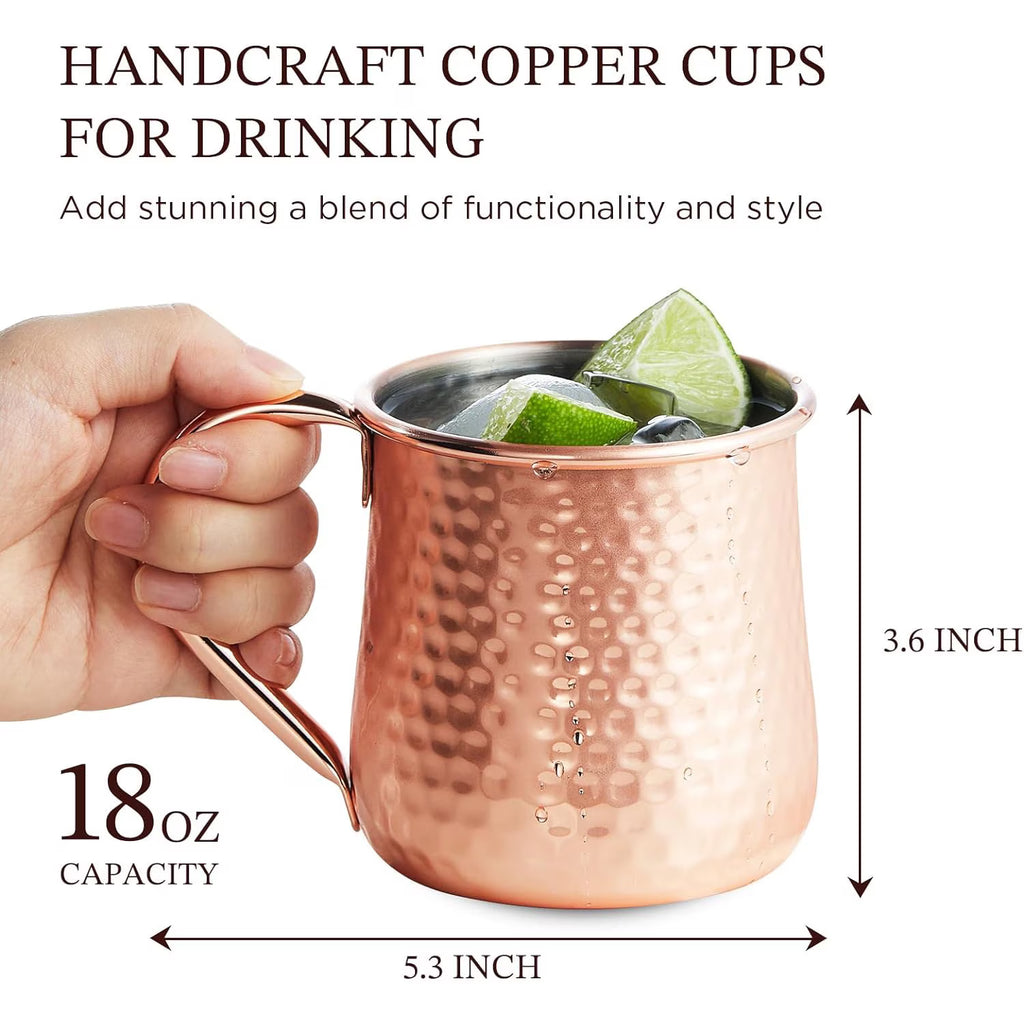KITESSENSU Moscow Mule Mugs Set of 4 | 18 oz Hammered Copper Mugs Keep Cocktails Well-chilled | Copper Cups for Drinking