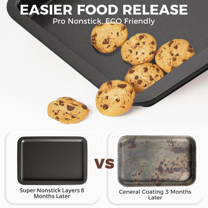 HONGBAKE XL Large Baking Sheet Pan, Cookie Sheet Pans for Baking, Cookie Sheets Nonstick Sets, Baking Trays for Oven, Baking Sheets for Oven with Wider Grips, Dishwasher Safe (3 Pack), Grey