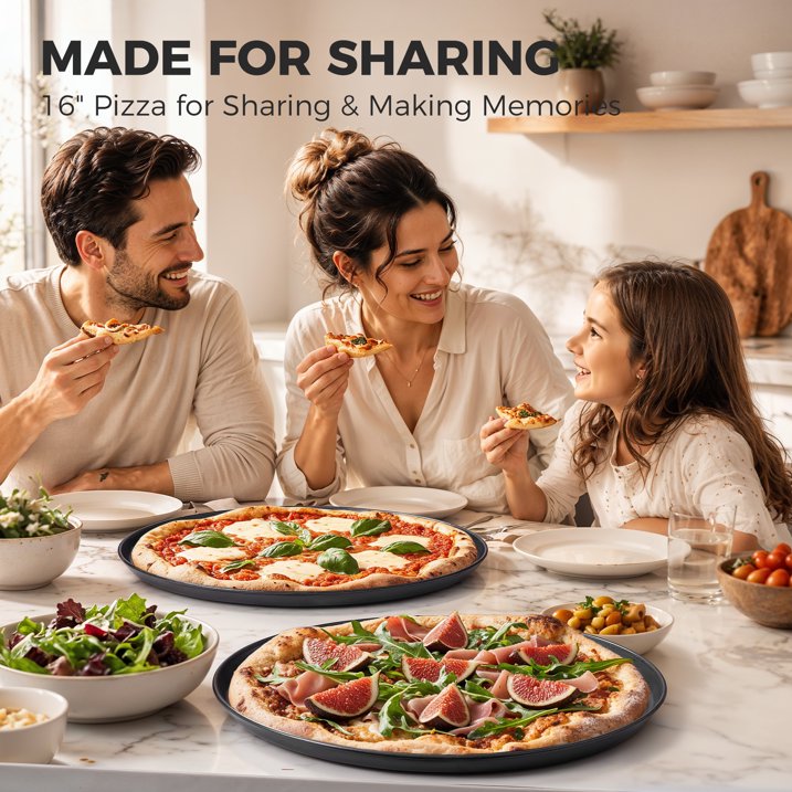 HONGBAKE 16 Inch Pizza Pan for Baking, 2 Pack Non-Stick Non-Stick Pizza Tray for Oven, Carbon Steel Perforated Crispy Pizza pan with Holes, Round Baking Pan for Frozen & Homemade Pizza, Grey
