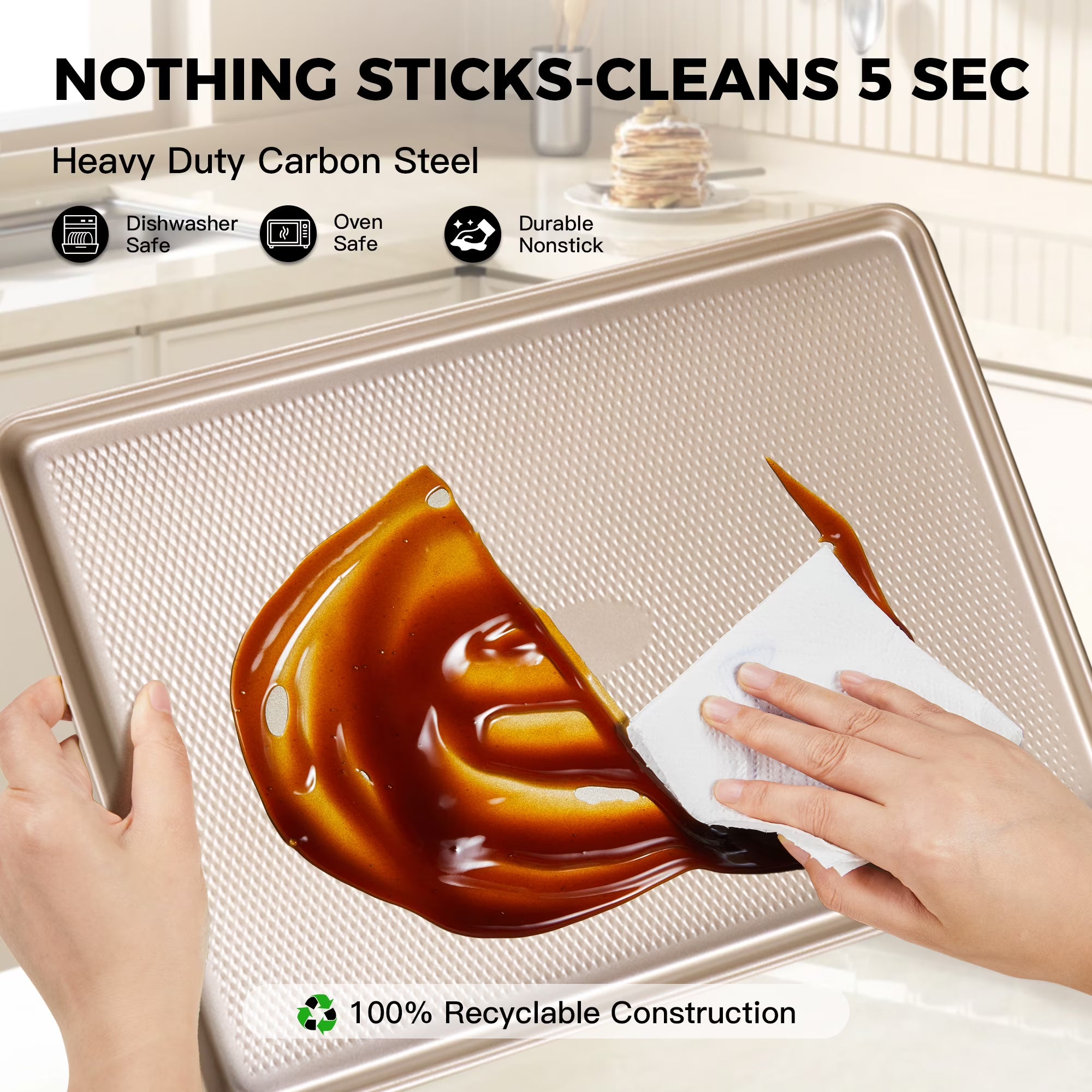 HONGBAKE Half Baking Sheet Pan with Diamond Texture, Non Stick Cookie Sheet for Baking , Heavy Duty Non Toxic Baking Pan for Oven, 17.6" x 12" Baking Trays, Gold