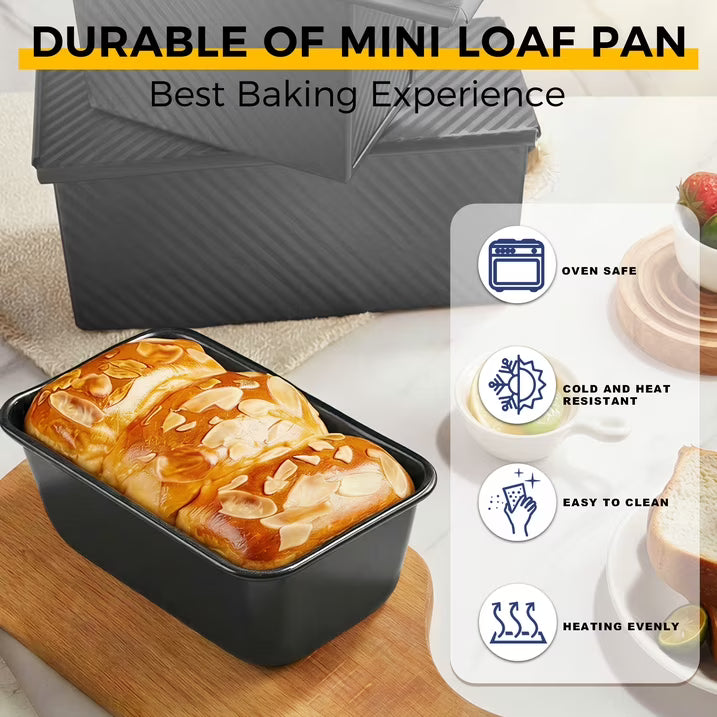 HONGBAKE Super Mini Loaf Pans for Baking, Nonstick Small Bread Pans of 3, 6 x 3.2 x 2 In Tiny Carbon Steel Small Baking Pans - Dark Grey