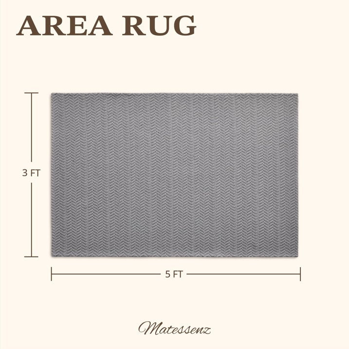 MatEssenz 3x5 ft Faux Linen Area Rug, Washable Woven Textured Carpet for Living Room Bedroom, Slip Resistant Gel Backing Indoor Accent Rug for Reading Nook Bed End, Grey