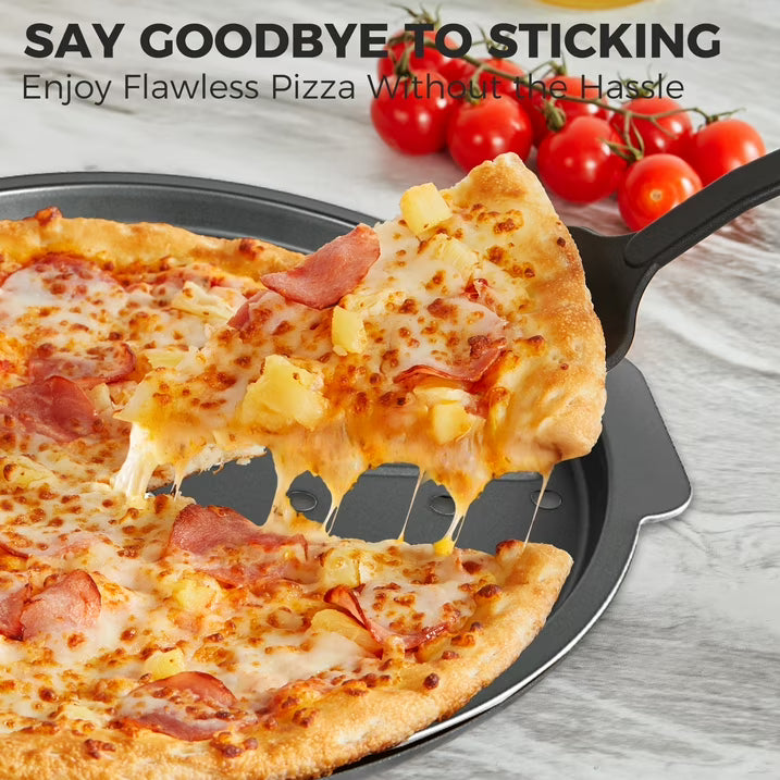 HONGBAKE 12 Inch Pizza Pan with Holes, 2 Pack Non-Stick Pizza Pans for Baking, Carbon Steel Perforated Crispy Pizza Tray for Oven for Home Kitchen, Pizza Sheet Baking Supplies, Grey
