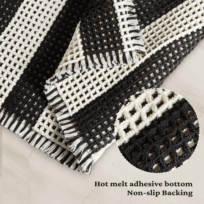 MatEssenz Waffle Bath Mat Non-Slip Machine Washable Super Absorbent Quick-Drying Waffle Woven Carpet Soft and Comfortable Foot Feeling Unslip Bottom Design 20" x 32" Black and White Grid
