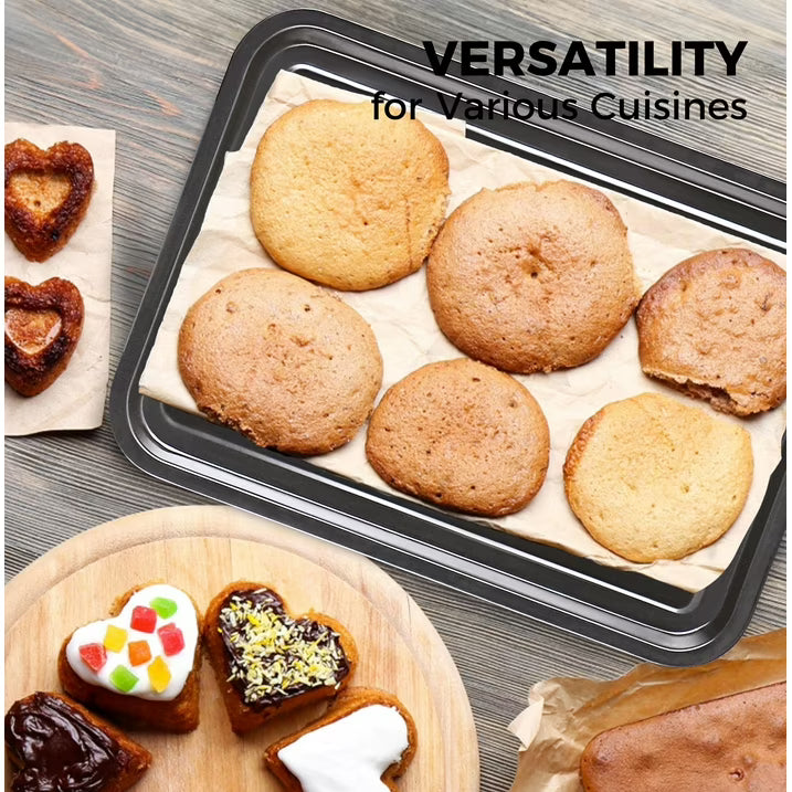 HONGBAKE 2 Pack 13.8" x 9.8" Quarter Sheet Pan for Baking - Nonstick Small Cookie Sheet with Wider Grips, 27% Thicker Carbon Steel Commercial Oven Tray - Black