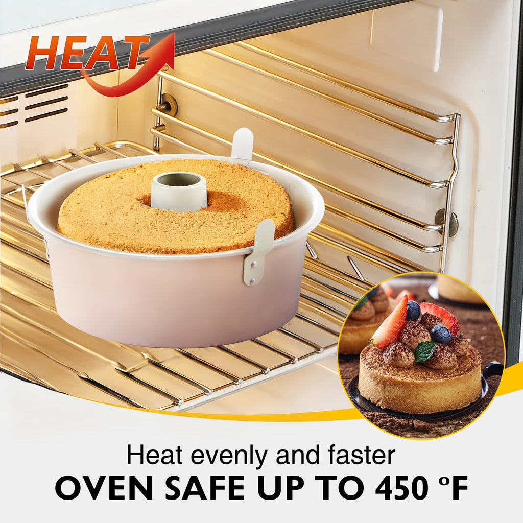 HONGBAKE Angel Food Cake Pan with Removable Bottom, 10 inch Carbon Steel Bundt Cake Pan for Baking, Non-stick Pound Tube Pans for Cakes, 16-Cup, Heavy Duty - Pink