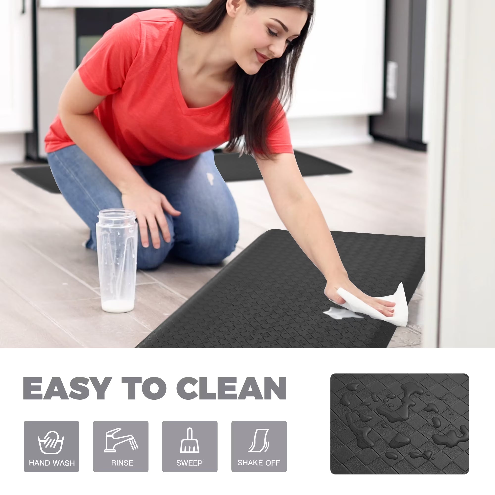 KOKHUB Kitchen Mat,1/2 Inch Thick Cushioned Anti Fatigue Waterproof Kitchen Rug, Comfort Standing Desk Mat, Doormat Kitchen Floor Mat Non-Skid & Washable for Home, Office, Sink,17.3"x28"- Black