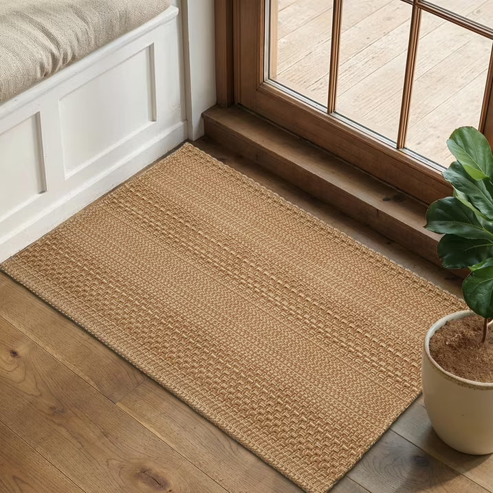 MatEssenz Boho Rug 2x3, Small Area Rug for Entryway Kitchen, Machine Washable Non-Slip Woven Rug, Vintage Geometric Indoor Doormat, Light Taupe Brown
