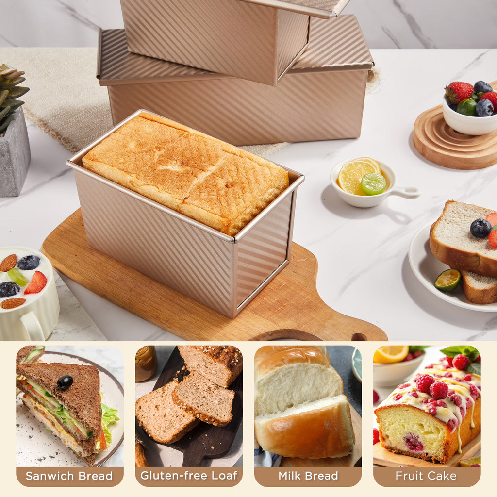 KITESSENSU Bread Pan for Baking, Pullman Loaf Pan with Lid, Non-Stick Bread Loaf Pan Heavy Duty, Carbon Steel Bread Baking Pan, Pink