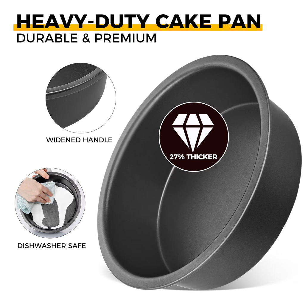 HONGBAKE 8 Inch Round Cake Pans for Baking, Nonstick Baking Pans, 2 Pieces Circle Cake Mold with Wider Grips, Huty Duty, Dishwasher Safe - Grey