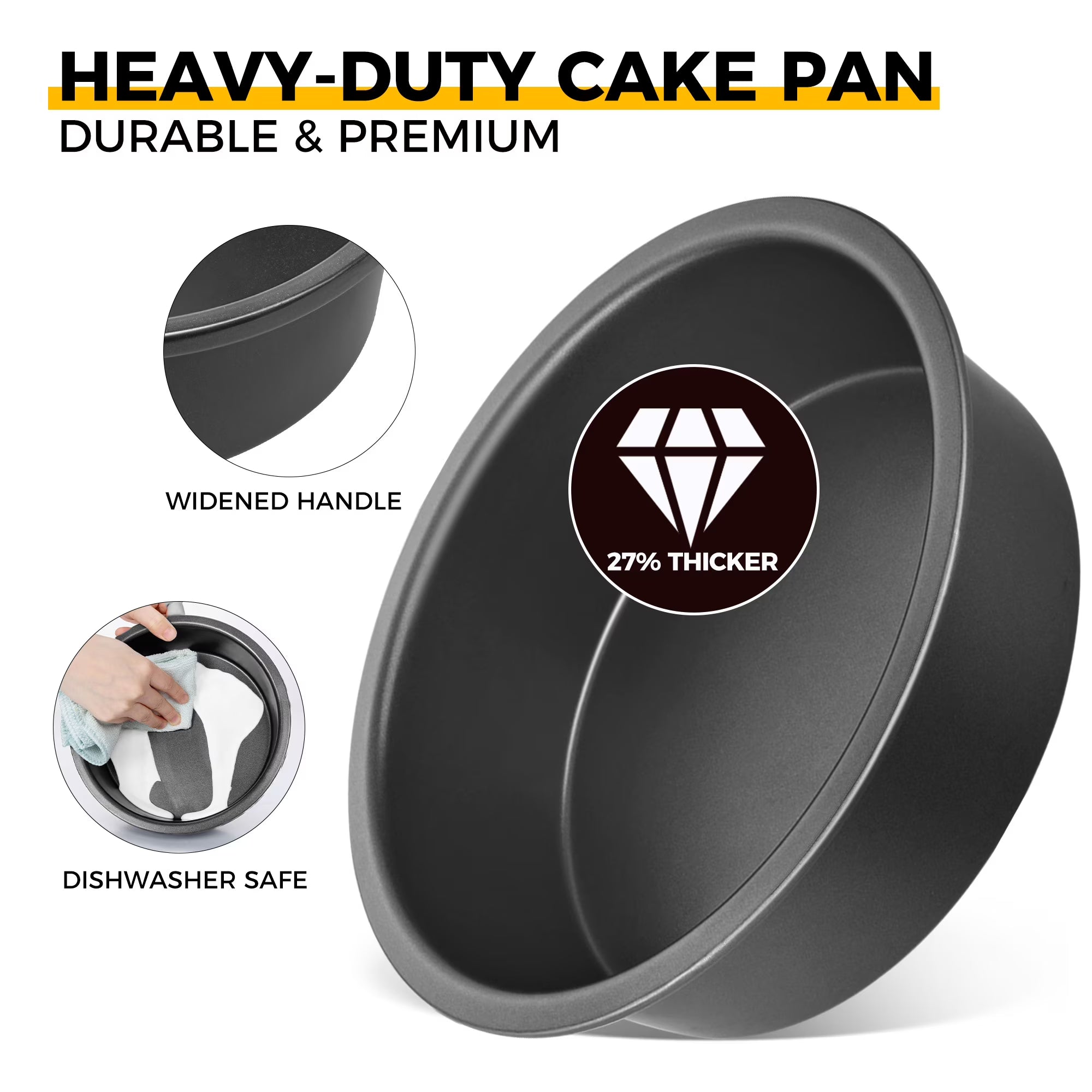 HONGBAKE 8 Inch Round Cake Pans for Baking, Nonstick Baking Pans, 2 Pieces Circle Cake Mold with Wider Grips, Huty Duty, Dishwasher Safe - Grey