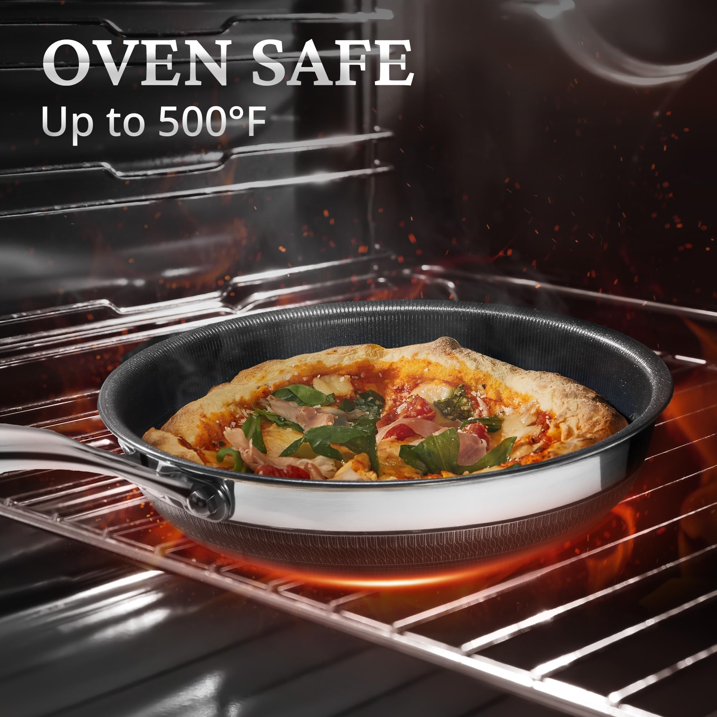 KITEXPERT Non Stick Frying Pans with Lid, 12" Titanium Ceramic Pan Nonstick Stainless Steel Skillet, Quick-Cool Handle, Dishwasher & Oven Safe, Compatible with All Cooktops