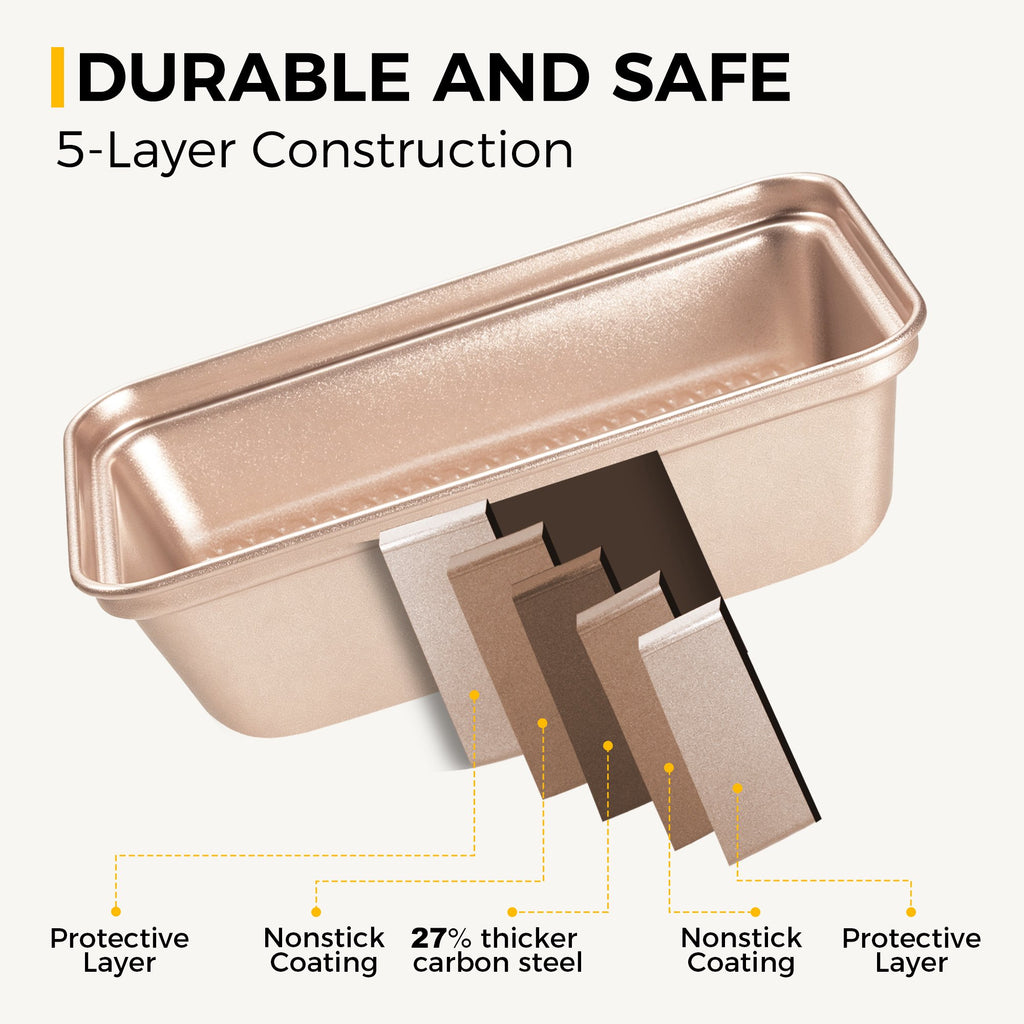 HONGBAKE 3 Pack Nonstick Mini Loaf Pans, 6 x 3.3 x 2 Inch Small Bread Pans for Homemade Bread, Banana Small Baking Pans with Diamond Texture, Non-toxic Mini Meatloaf Pans Set, Champagne Gold