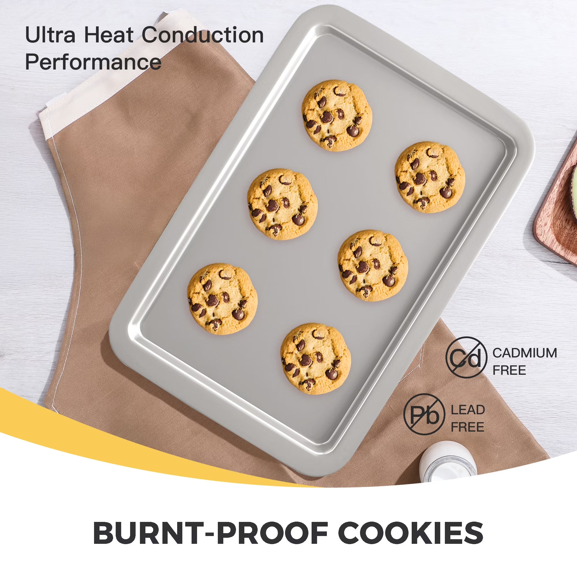 HONGBAKE Baking Sheet Pan, Cookie Sheet Pans for Baking, Cookie Sheets Nonstick Sets, Baking Trays for Oven, Baking Sheets for Oven with Wider Grips, Dishwasher Safe (3 Pack), Sliver