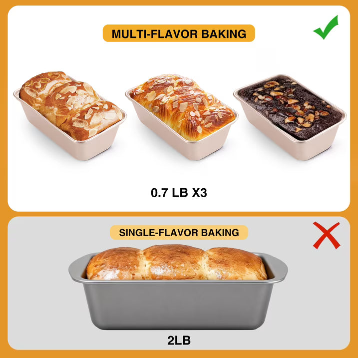 HONGBAKE Super Mini Loaf Pans for Baking, Nonstick Small Bread Pans of 3, 6 x 3.2 x 2 In Tiny Carbon Steel Small Baking Pans - Rose Gold