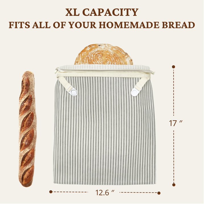 Hongbake Reusable Beeswax Bread Bags with Zipper, 2-Pack Beeswax Wrap for Food, Large 17x12.6in Waxed Bread Bags for Homemade Bread & Sourdough, Grey