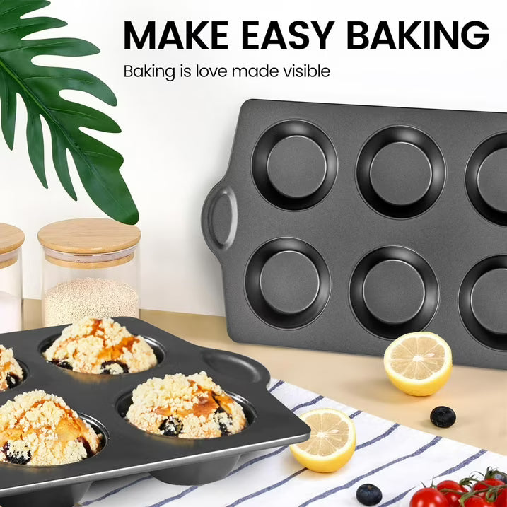 HONGBAKE 2 Pack Jumbo Muffin Pan Nonstick, 6 Cup Non Toxic Jumbo Cupcake Pan for Baking, 27% Thicker Carbon Steel Large Muffin Tin, 3.5dia, Dishwasher Safe