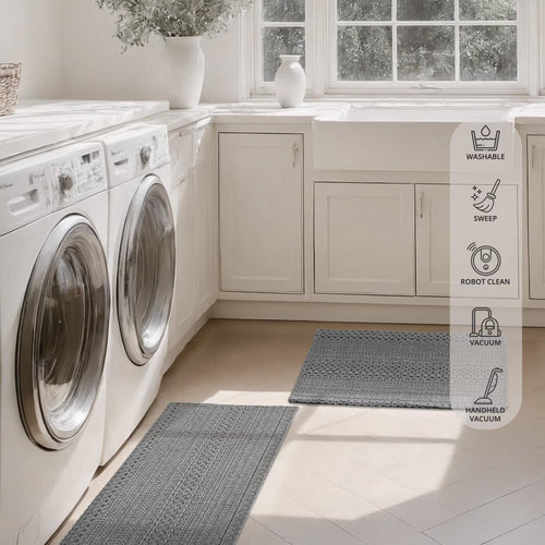 Door Mat Indoor Entrance 2x3 ft Area Rug, Machine Washable, Bohemian Small Area Rug, Non-Slip, Vintage Design, Pet Friendly, Soft Faux Fibre, for Indoor Entryways, Kitchens, Front Doors Grey