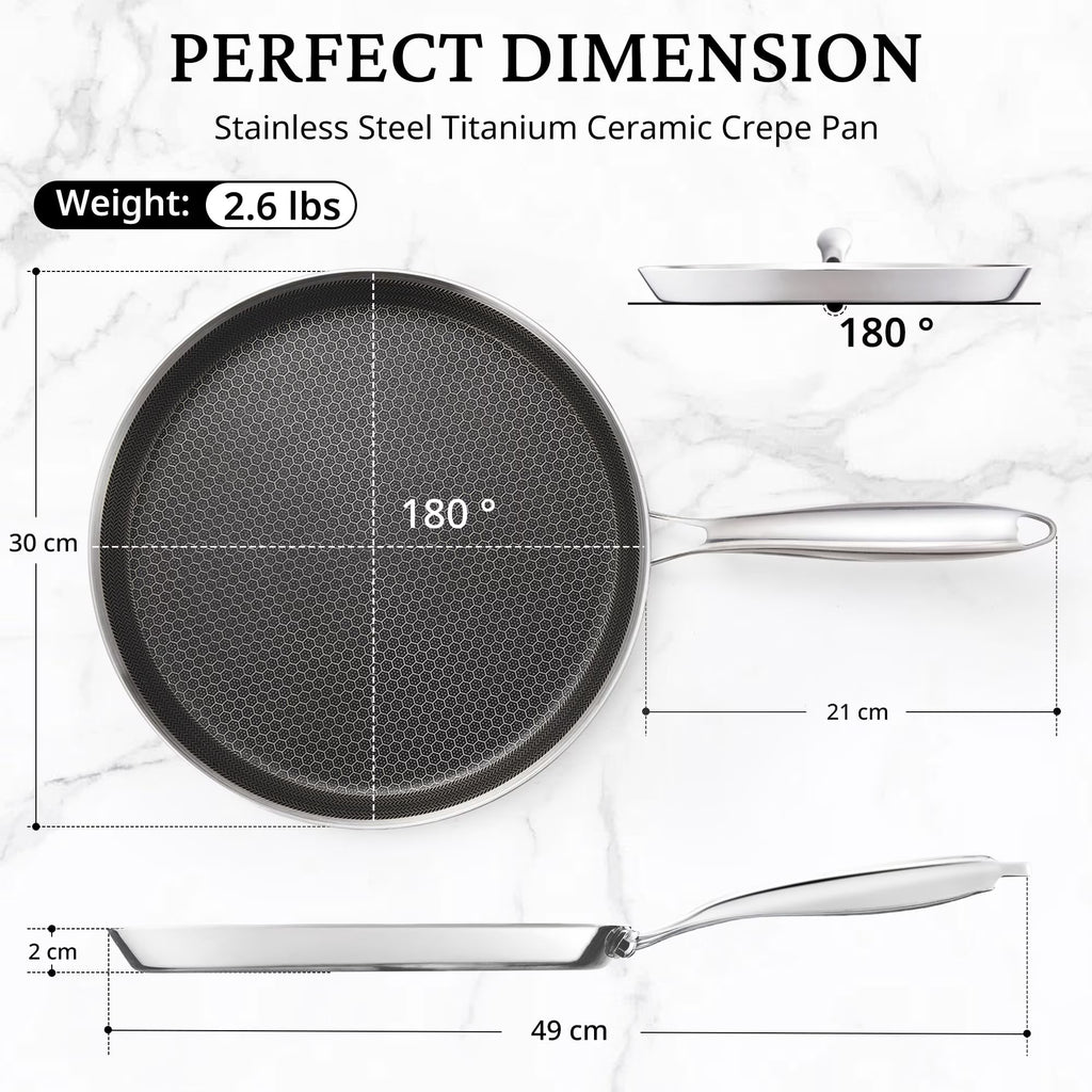KITEXPERT 12 Inch Stainless Steel Frying Pan Nonstick Crepe Pan , Honeycomb Coating Flat Skillet, Tawa Dosa Tortilla Pan ,Omelet Pan with All Stove Tops Available