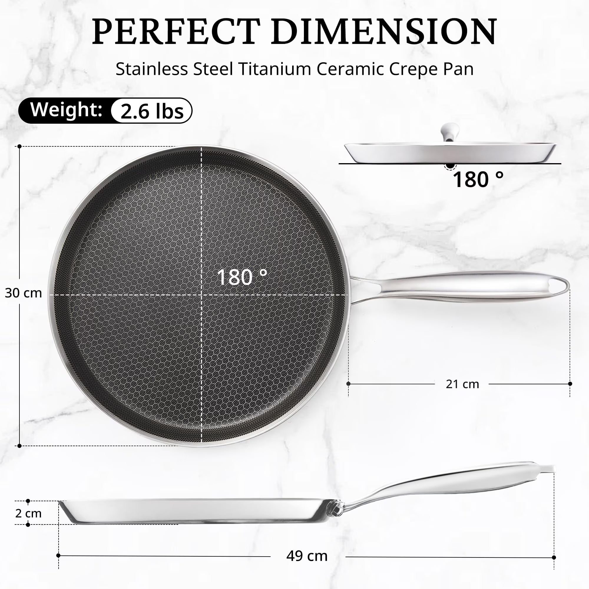 KITEXPERT 12 Inch Stainless Steel Frying Pan Nonstick Crepe Pan , Honeycomb Coating Flat Skillet, Tawa Dosa Tortilla Pan ,Omelet Pan with All Stove Tops Available