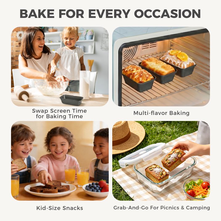 HONGBAKE 3 Pack Super Mini Loaf Pans for Baking, Nonstick Small Bread Pans with Diamond-Texture, 6 x 3.2 x 2 In Tiny Carbon Steel Small Baking Pans, Heavy Duty Small Banana Bread Loaf Pans, Grey