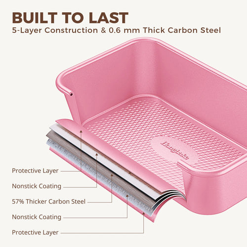 HONGBAKE 9-Piece Baking Pans Set Nonstick, Stackable Non Toxic Bakeware Sets with Diamond Texture, Oven Pan Set for Cooking, Includes Cookie Sheet with Rack, Cake Pan, Roasting Pan, Muffin Pan, Pink