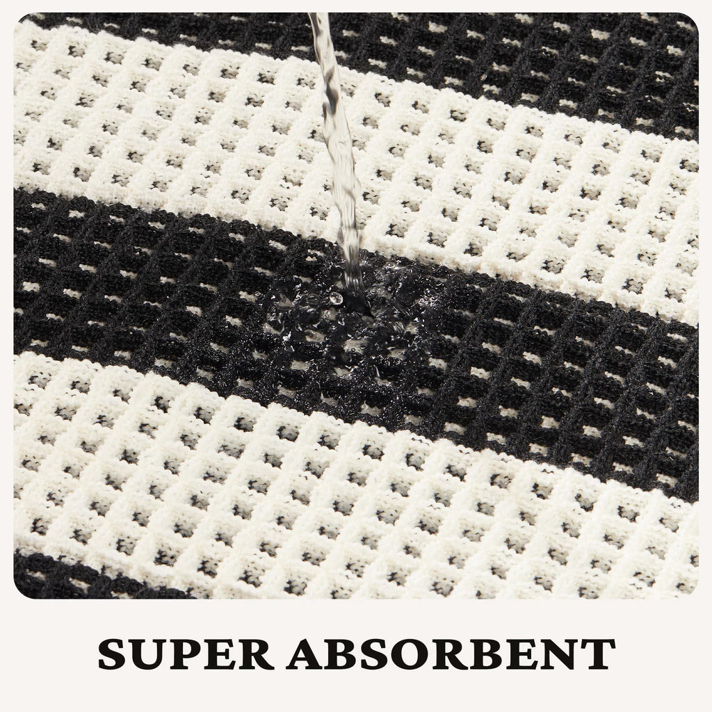 Waffle Bath Mat 24" x 48" Modern Non Slip Quick Drying Shower Mats for Outside Shower Machine Washable Soft and Comfortable Large Bathroom Rugs for Bathroom,Black and White Grid
