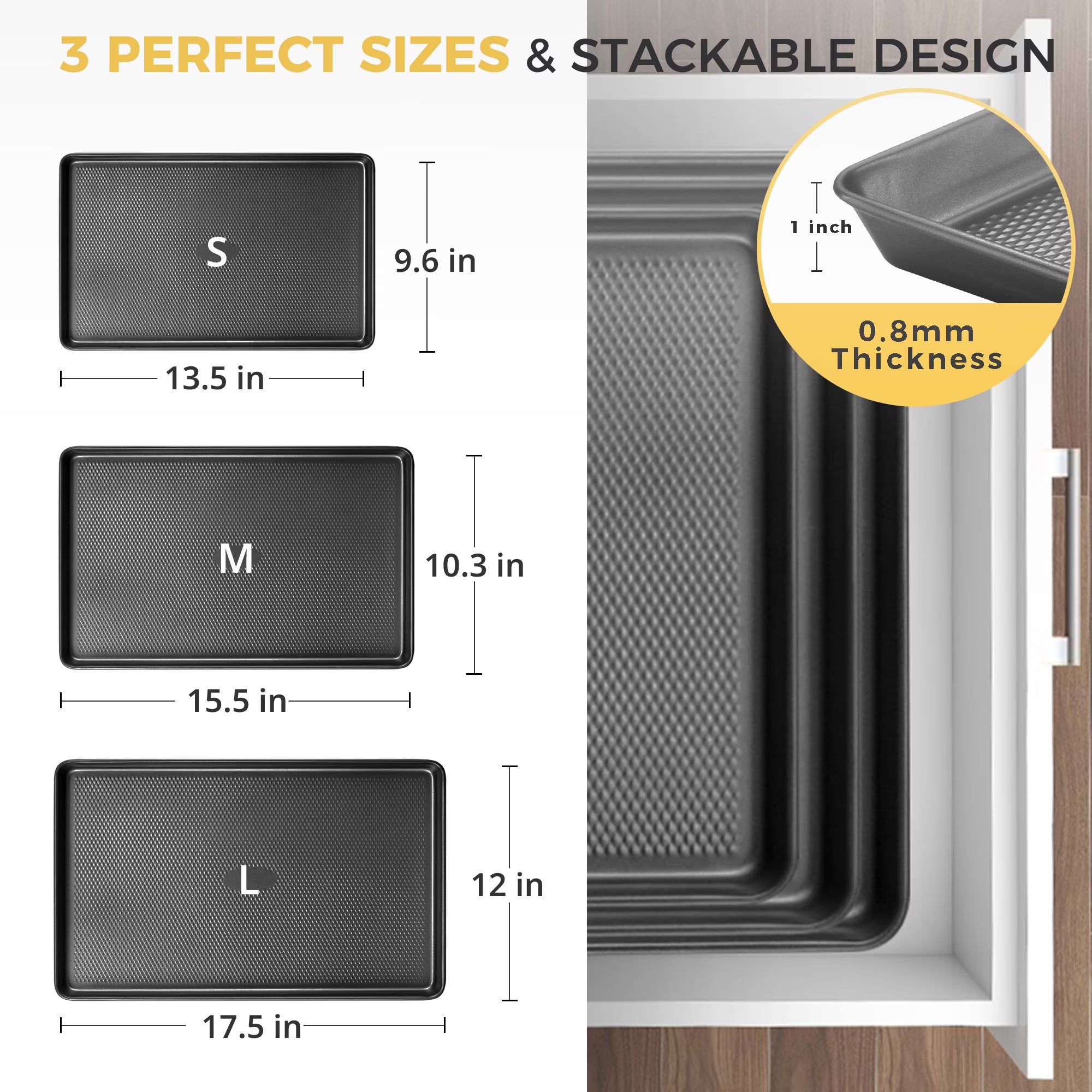 HONGBAKE Cookie Sheets Nonstick Sets, Baking Pan, Cookie Sheets for Baking with Diamond Texture Pattern, Heavy Duty Baking Sheet Pans for oven - Diamond Gray