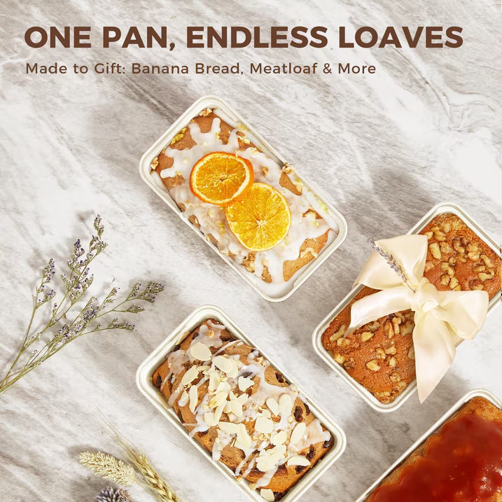 HONGBAKE 3 Pack Nonstick Mini Loaf Pans, 6 x 3.3 x 2 Inch Small Bread Pans for Homemade Bread, Banana Small Baking Pans with Diamond Texture, Non-toxic Mini Meatloaf Pans Set, Creamy