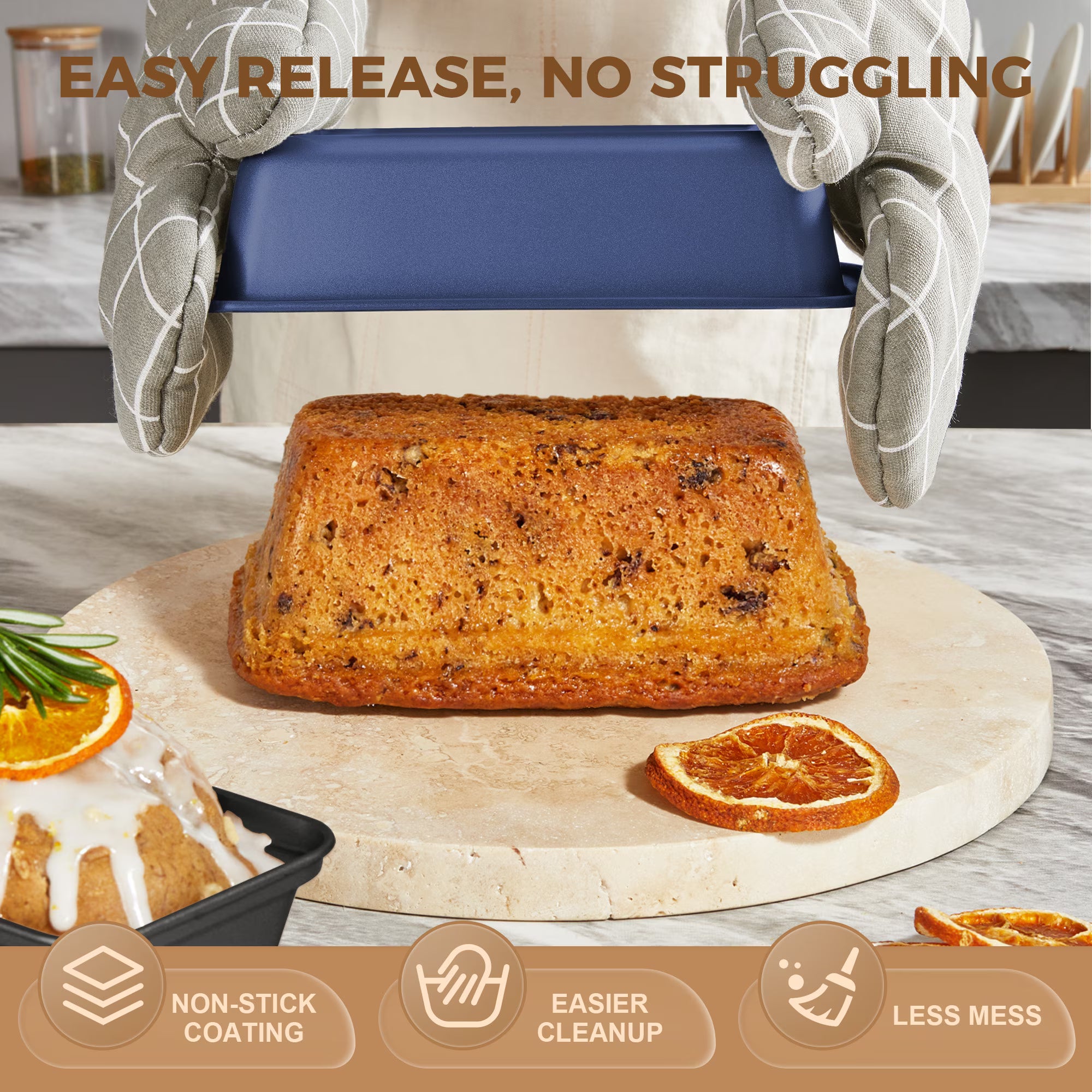 HONGBAKE 10-Piece Nonstick Carbon Steel Bakeware Set, Baking Pan Set with Baking Sheets, Cake Pans, Loaf Pan & Muffin Pan, Champagne Blue