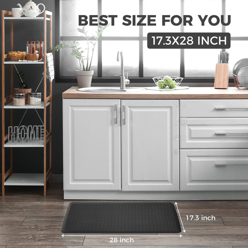 KOKHUB Kitchen Mat,1/2 Inch Thick Cushioned Anti Fatigue Waterproof Kitchen Rug, Comfort Standing Desk Mat, Doormat Kitchen Floor Mat Non-Skid & Washable for Home, Office, Sink,17.3"x28"- Black