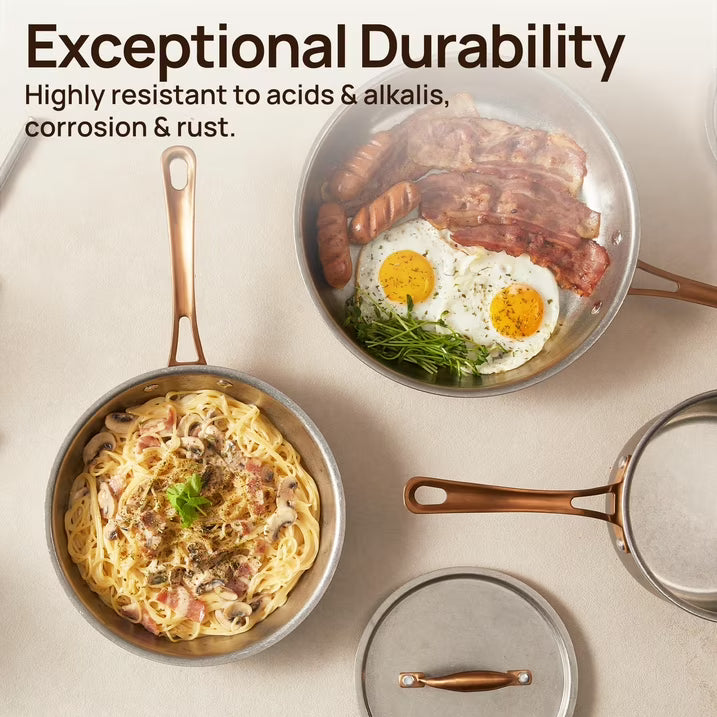 KITEXPERT Pots and Pans Set 8 Pcs, Vintage Stainless Steel Cookware Set Non-Toxic, Kitchen Cooking Set with Frying Pans, Saucepans, Oven & Dishwasher Safe, Induction Compatible