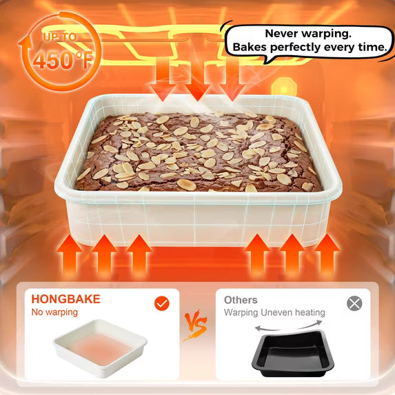 HONGBAKE Ceramic 9x9 Baking Pan 2 Pack, Square Cake Pan with Diamond Texture, Aluminized Steel Nonstick Square Baking Pan for Brownies, Cream