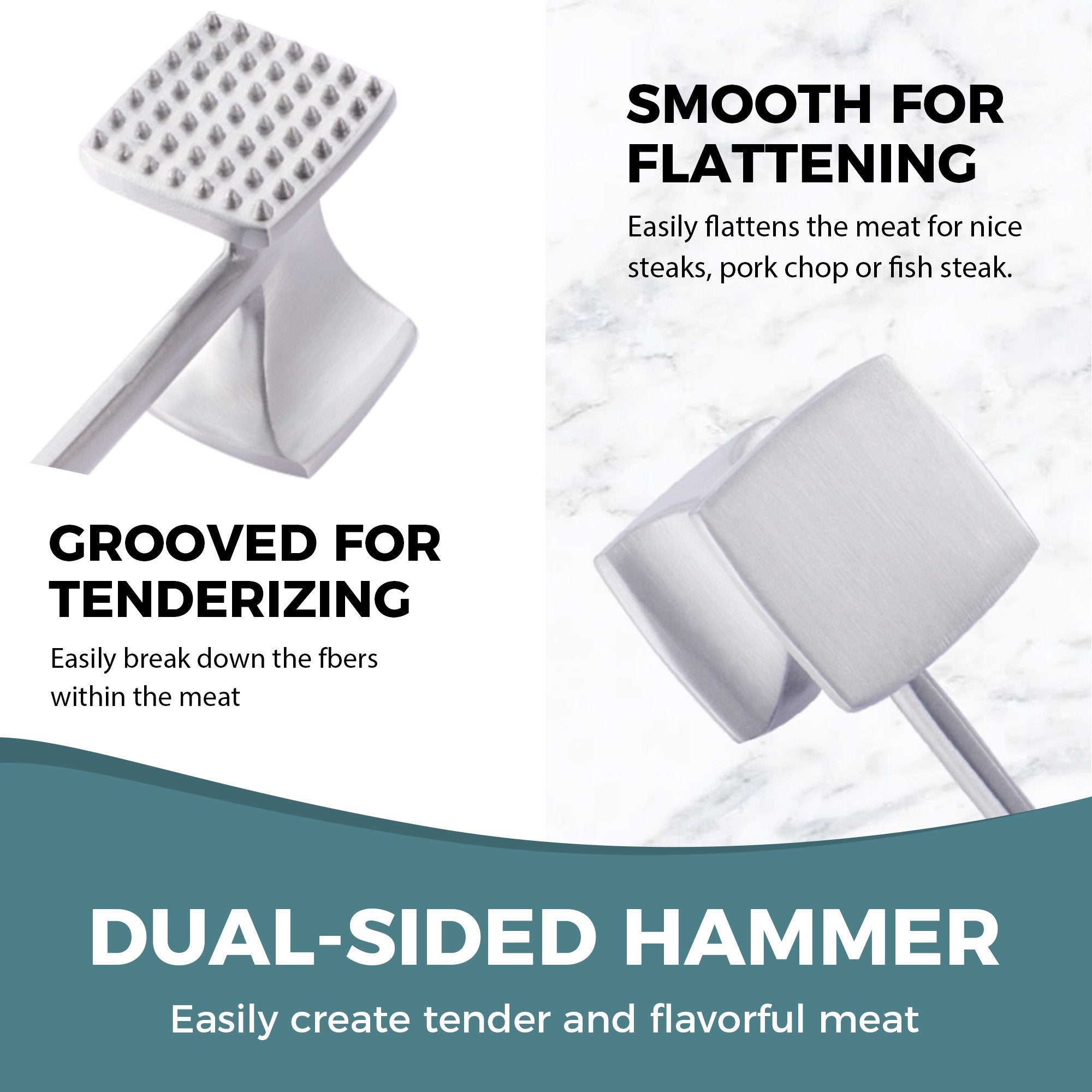 KITEXPERT Meat Tenderizer Hammer with Comfortable-Grip Handle, Dual-side Mallet for Kitchen, Heavy Duty Pounder For Tenderizing Steak, Beef and Fish, Red