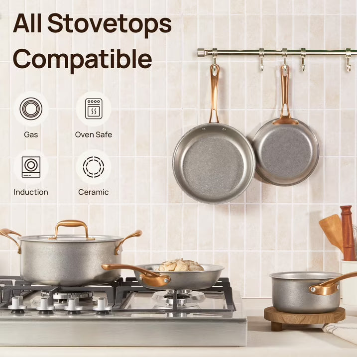 KITEXPERT Pots and Pans Set 8 Pcs, Vintage Stainless Steel Cookware Set Non-Toxic, Kitchen Cooking Set with Frying Pans, Saucepans, Oven & Dishwasher Safe, Induction Compatible