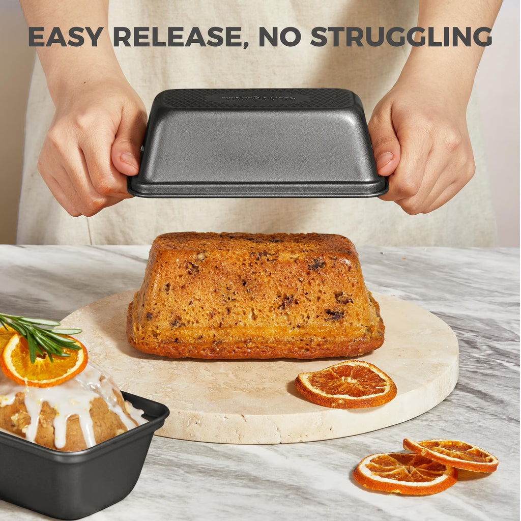 HONGBAKE 3 Pack Nonstick Mini Loaf Pans, 6 x 3.3 x 2 Inch Small Bread Pans for Homemade Bread, Banana Small Baking Pans with Diamond Texture, Non-toxic Mini Meatloaf Pans Set, Dark Gray