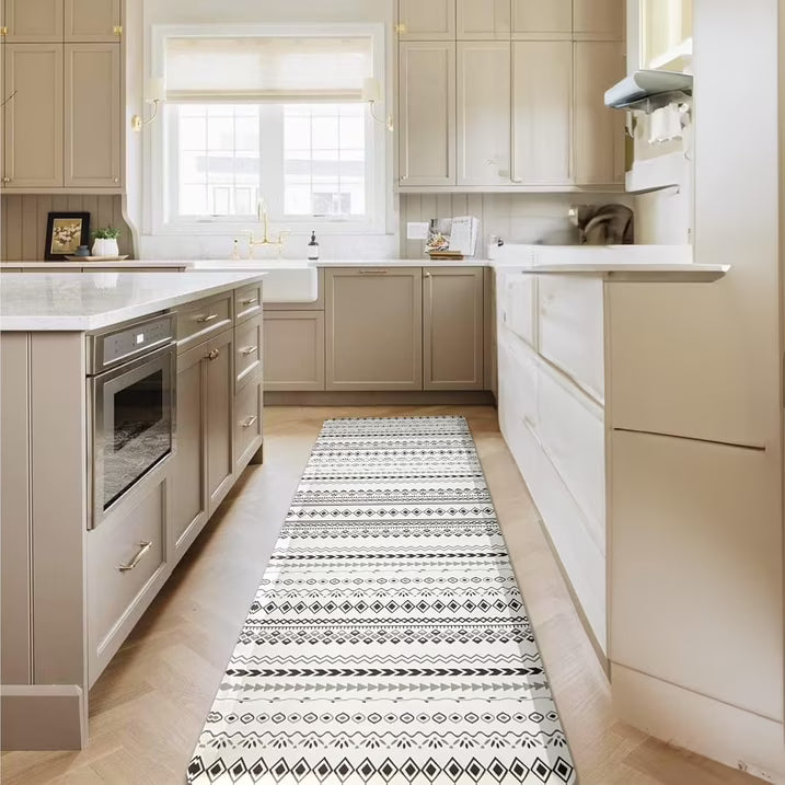 Boho Kitchen Mats for Floor, Anti Fatigue Mats for Kitchen Floor, Doormat Non-Slip Kitchen Floor Mats, Stain Resistant Mats for Home, Office, Sink, Laundry- 28" L x 17.3" W x 0.5" Th Boho White