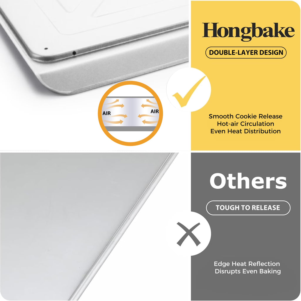 HONGBAKE 2 Pieces Flat Cookie Sheets for Baking, Large Nonstick Baking Sheets No Edges, Insulated Baking Pan, 16" X 14", Grey