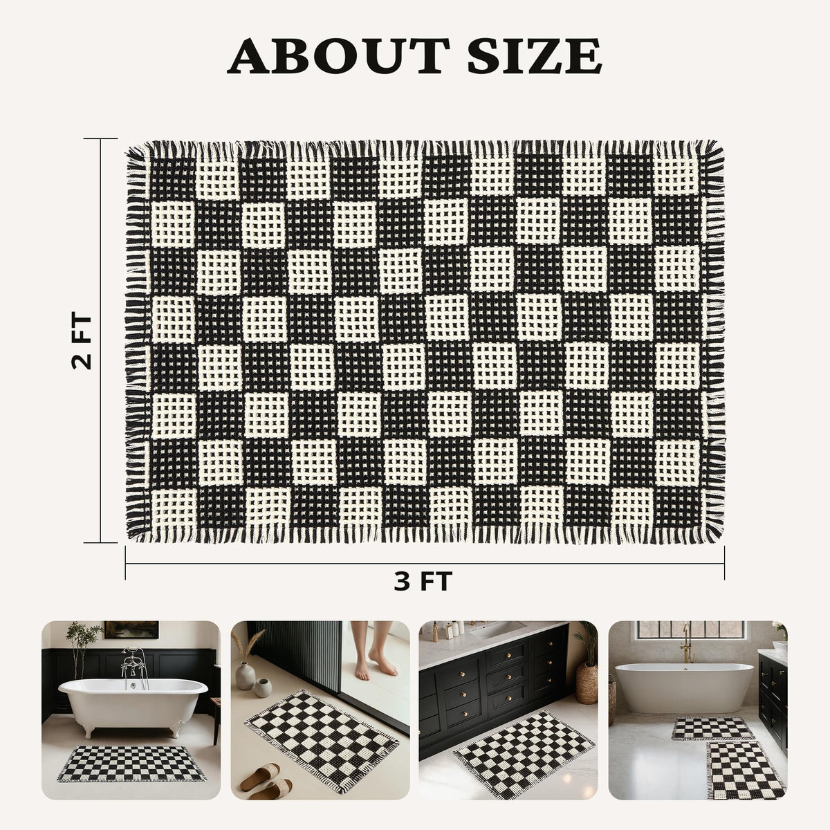 MatEssenz Waffle Bath Rug Non-Slip Machine Washable Bathroom Rug, Quick-Drying Super Absorbent Thick and Soft Bath Mat, 24" x 36" Bathroom Dec
